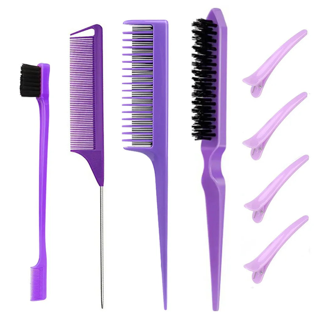 8pcs Hair Styling Comb Set Teasing Hair Brush Triple Teasing Comb Rat Tail Combs Edge Brush Hair Tail Tools Braid Tool Loop HIP green