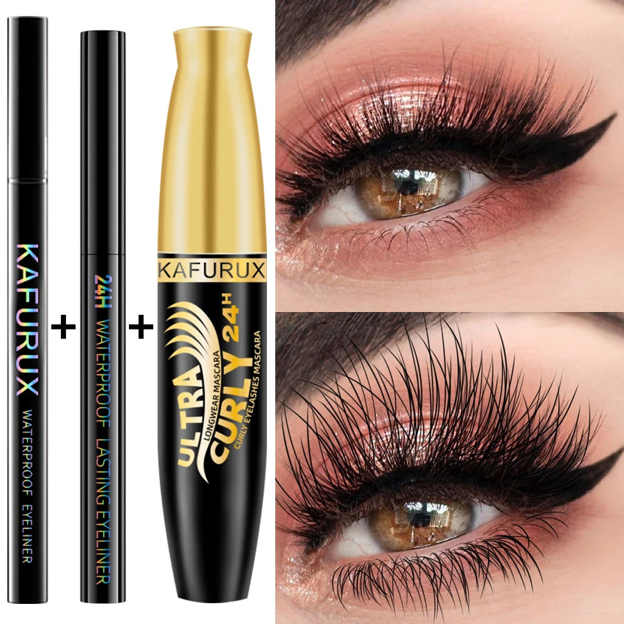 KAFURUX 3-Piece Waterproof Eye Makeup Set – Liner, Mascara Eye Makeup Set HIP 7005 7082 7102