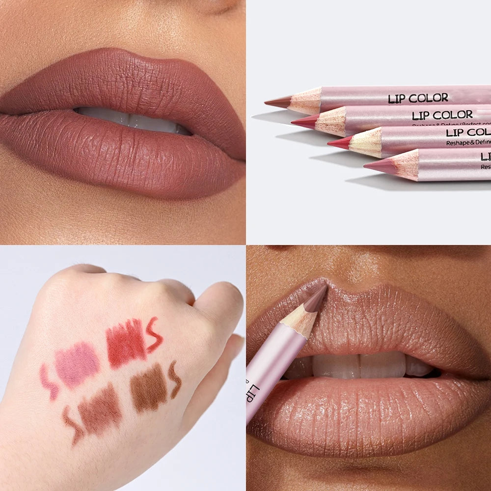 1/4Pc Mini Waterproof Matte Lipliner Pencil Pink Brown Contour Tint Lipstick Lasting Non-stick Cup Moisturising Lips Makeup Kit HIP