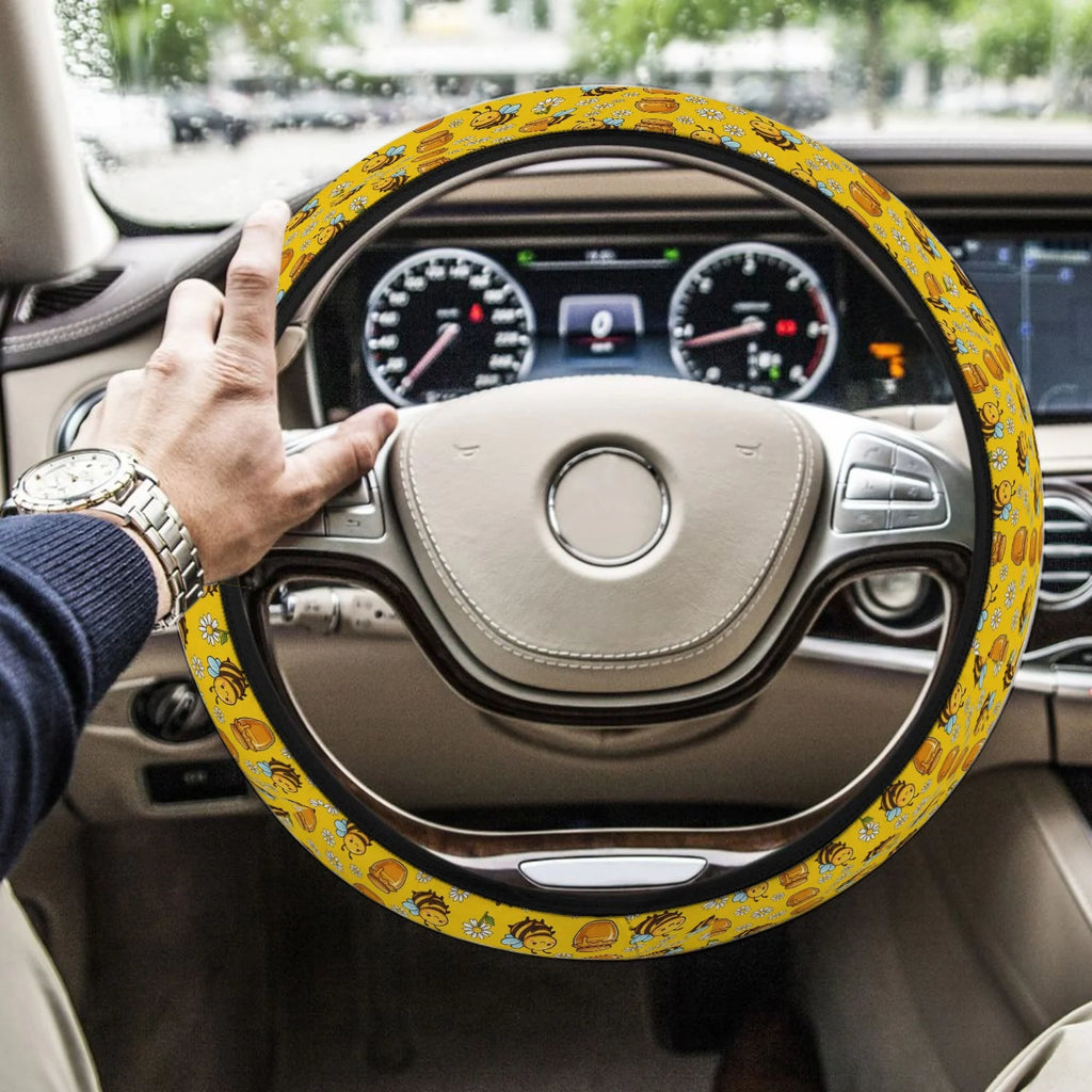 Neoprene Steering Wheel Cover – Bee & Daisy Print Steering Wheel Cover HIP