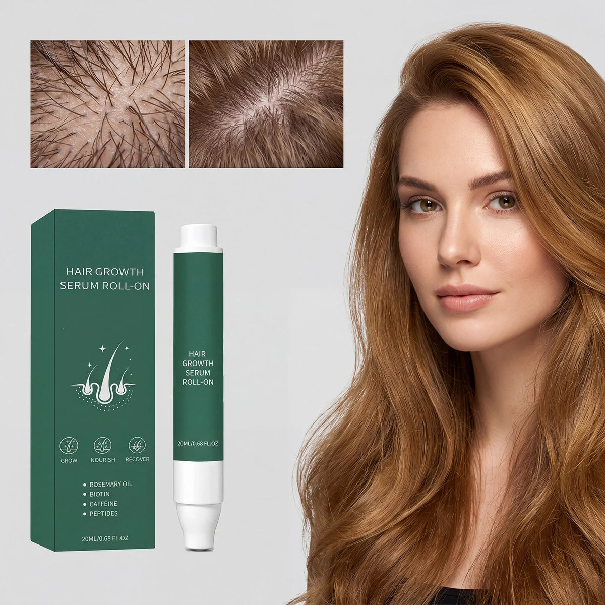 Rosemary Oil Hair Growth Serum Roll-On | Biotin & Caffeine 20ml Hair Growth Serum HIP