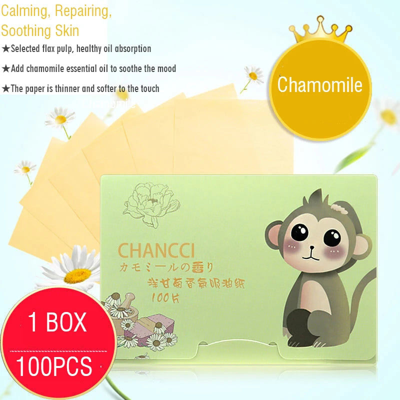 100Pcs/box Face Oil Blotting Paper Protable Matting Face Wipes Facial Cleanser Oil Control Oil-absorbing Face Cleaning Tools New HIP 05Chamomile
