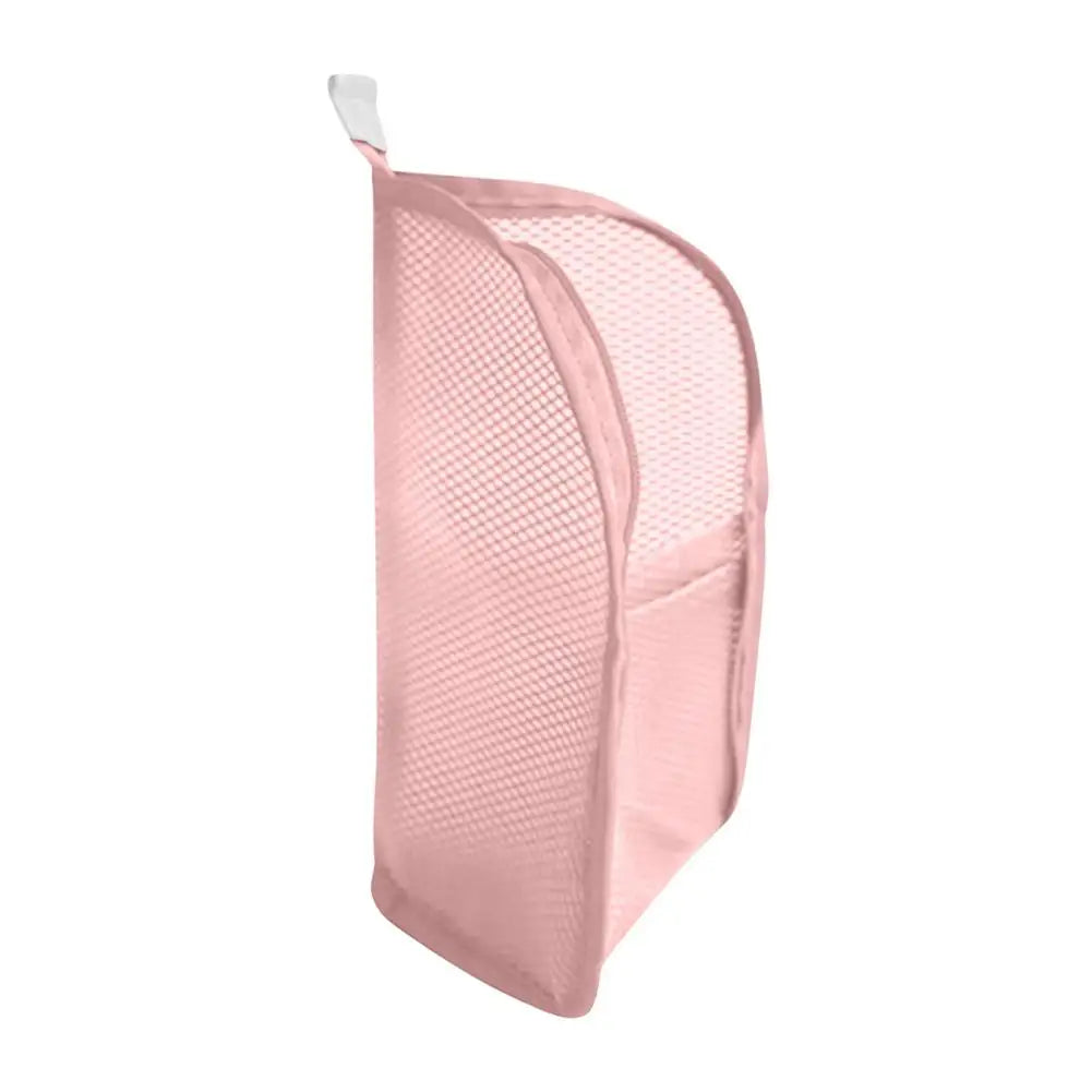Portable Mesh Standing Toiletry Bag, Lightweight Foldable Clear Hanging Travel Organiser for Toothbrush & Travel HIP Pink
