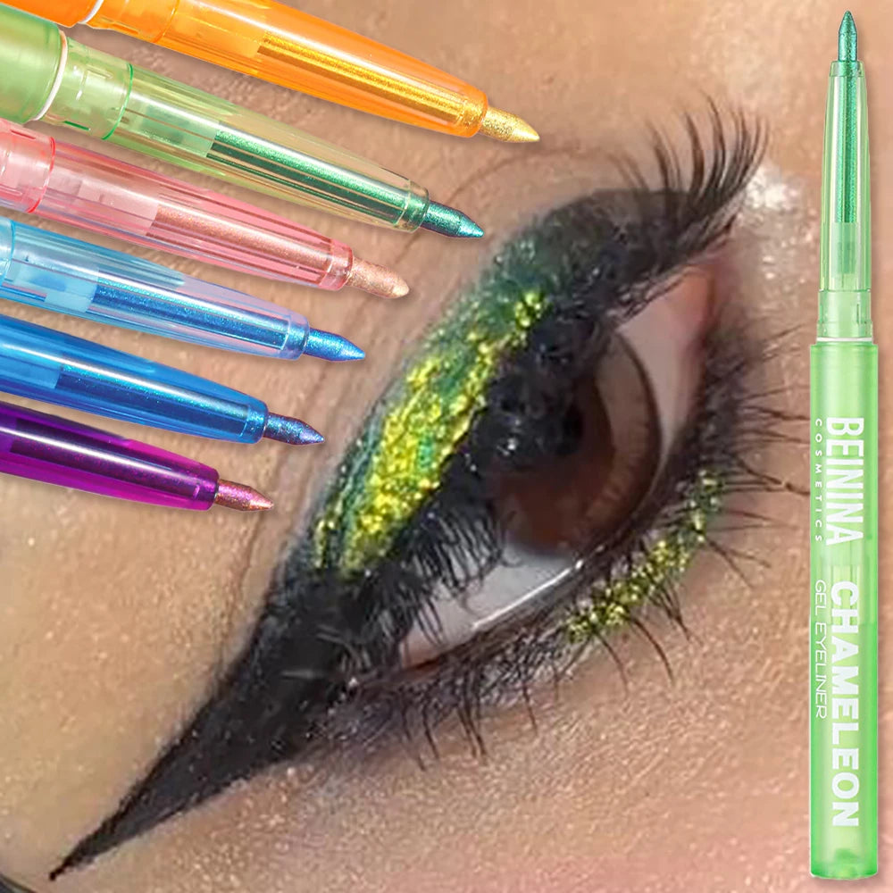 Shiny Chameleon Green Eyeliner Gel Metallic Eyeshadow Multicolor Eye Liner Pearlescent Polarized Glitter Eye Pigment Makeup HIP