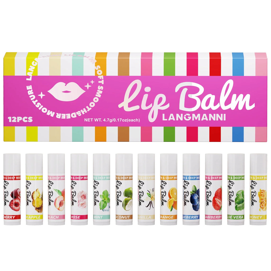 LANGMANNI 12-Flavor Fruit Lip Balm – Hydrating & Moisturizing Fruit Lip Balm HIP