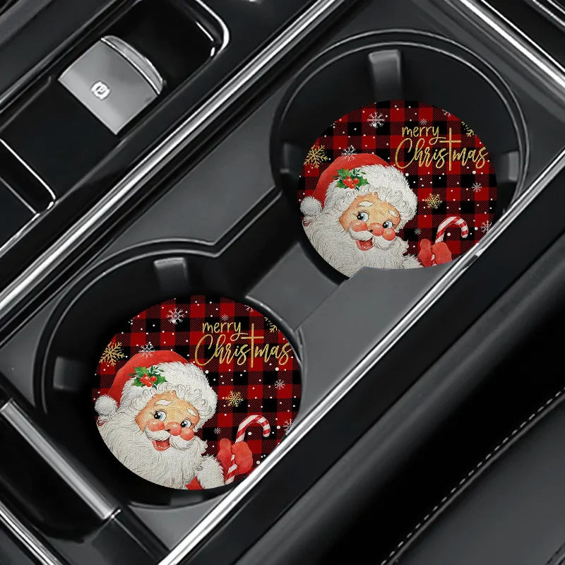 Santa Claus Car Cup Holder Coasters – Christmas Set of 2 Car Cup Holder Coasters HIP