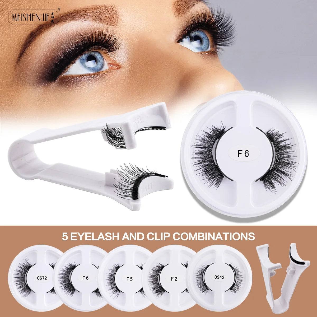 MEISHENJIE 5 Pairs Magnetic Eyelashes with Magnetic Lashes Applicater Reusable Mixed Style False Eyelashes Cílios Wholesale Cils HIP 5pairs-MIX FG-A01