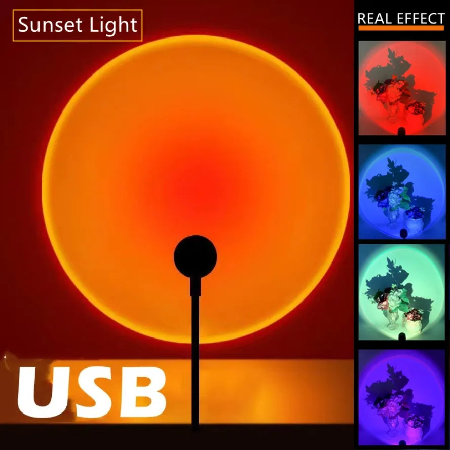 Led 5V Colorful USB Sunset Lamp Projector Home Decor Night Light Portable Mood Light for Living Room Wall Photography Neon Light HIP