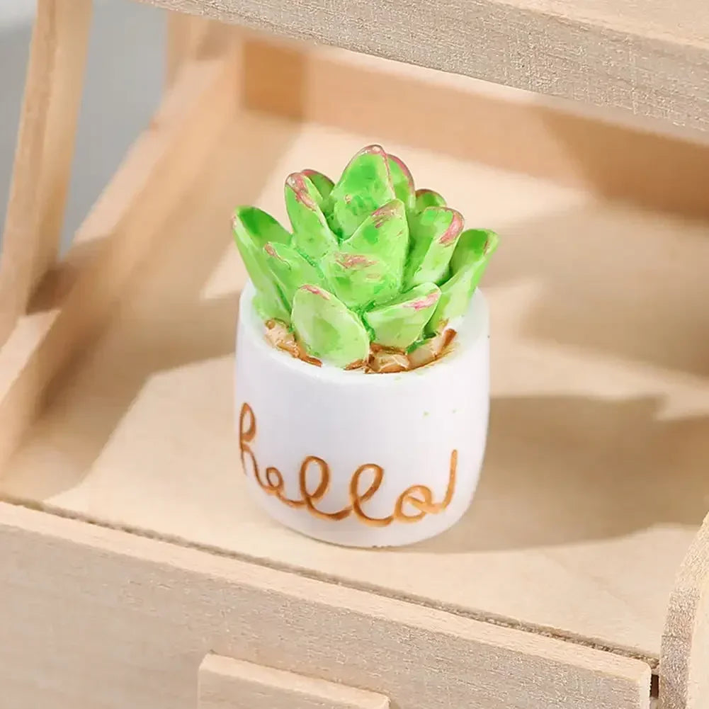 1/12 Doll House Miniature Flower Fairy Garden Ornament Mini Green Plant Flowers Pot Home Simulation Tree Potted DollHouse Decor HIP D
