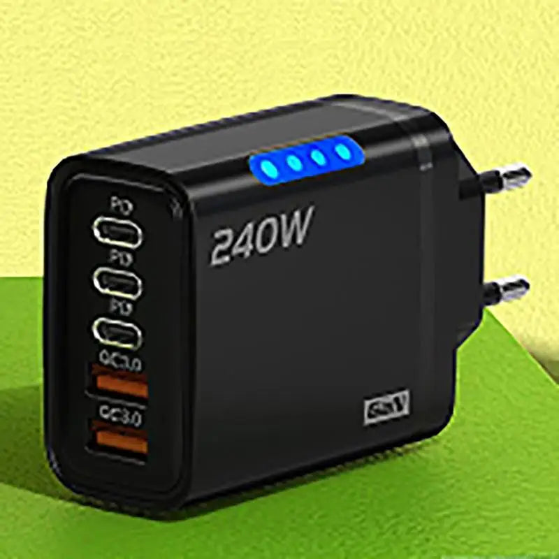 240W GaN 5-Port USB-C Fast Charger | PD & QC 3.0 Adapter GaN Wall Charger HIP Black EU