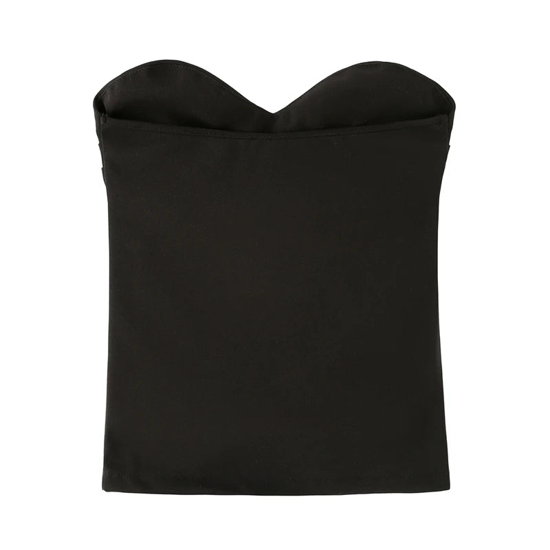 HXAO Women's Corset Crop Top Woman Summer Strapless Black Tube Top Ruched Backelss Sexy Solid Tops Off Shoulder Bustier 088 HIP black S