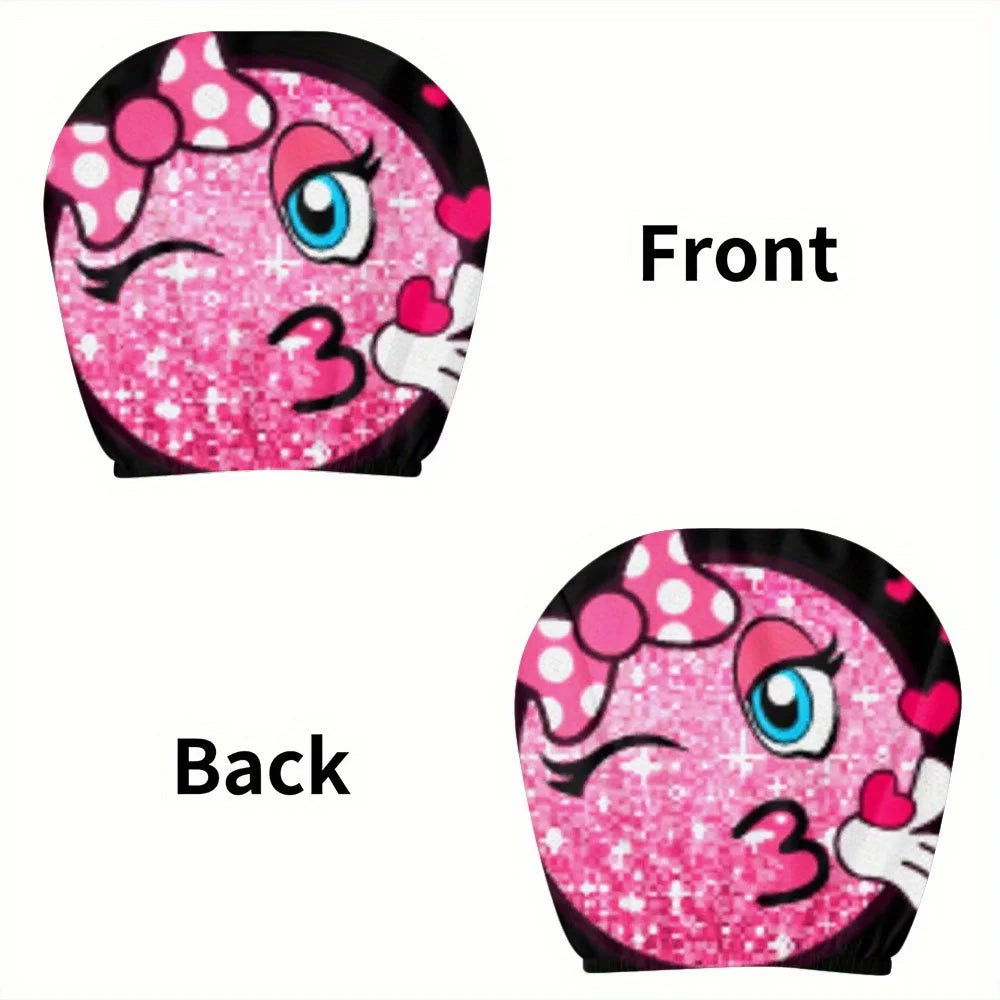 2-Pack Pink Glitter Heart Car Headrest Covers for Women Car Headrest Covers HIP 1