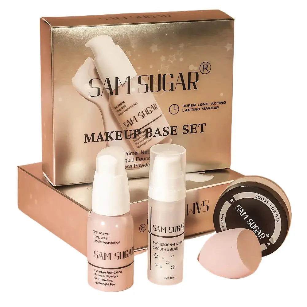 SAM SUGAR Makeup Base Set – Primer, Foundation & Powder Makeup Base Set HIP