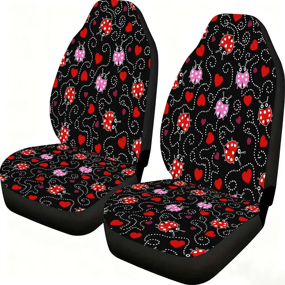 2-Pack Ladybug Heart Car Seat Covers – High Back Polyester Car Seat Covers HIP
