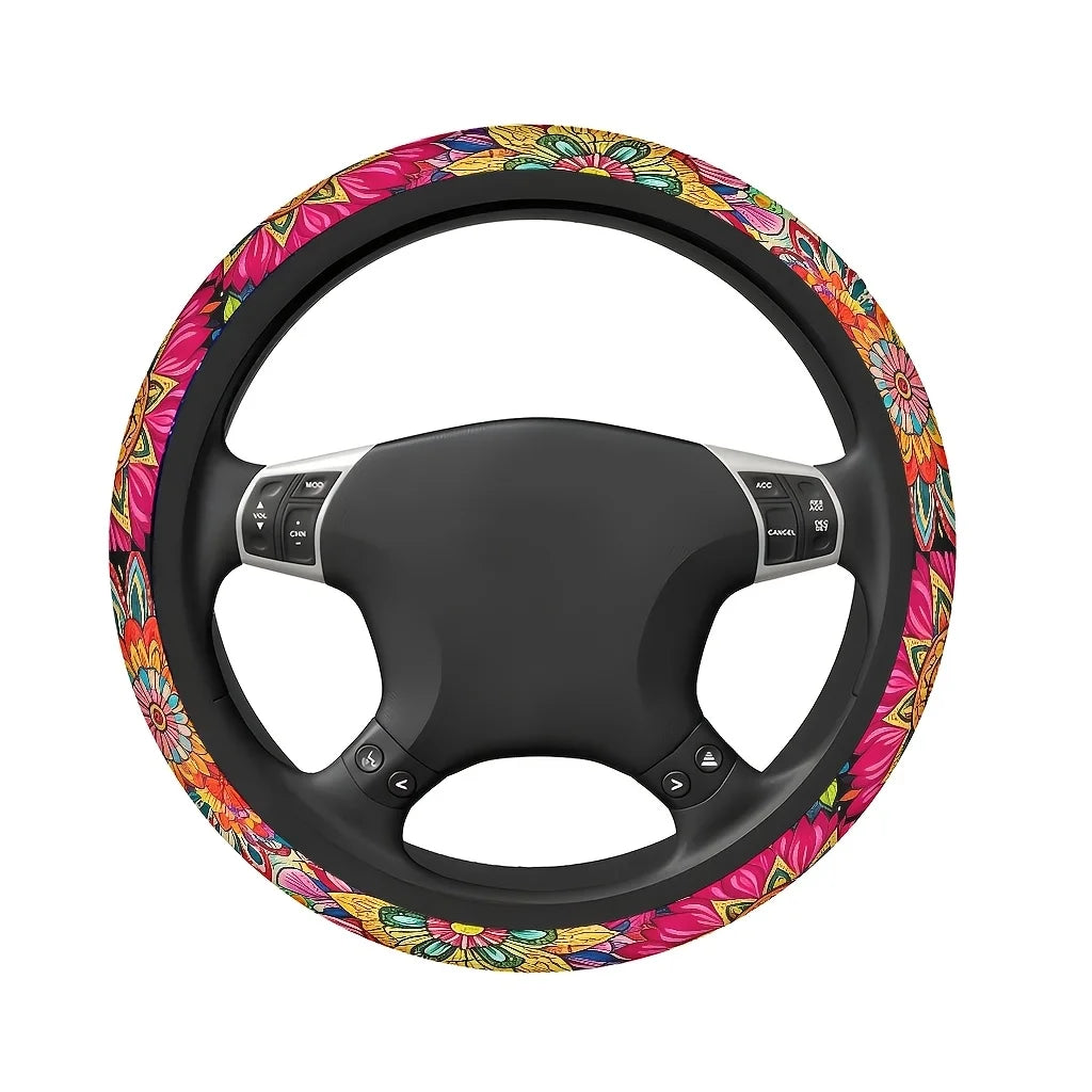 Colorful Floral Steering Wheel Cover – Soft & Breathable Steering Wheel Cover HIP