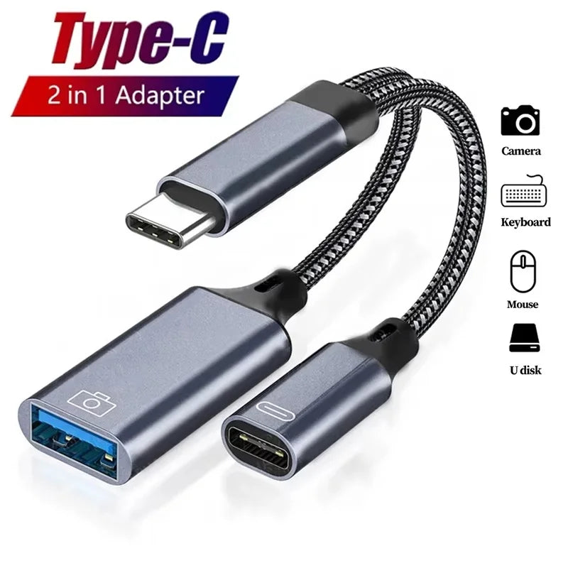 2-in-1 USB-C to USB-A OTG Cable & Charging Adapter OTG Cable Adapter HIP