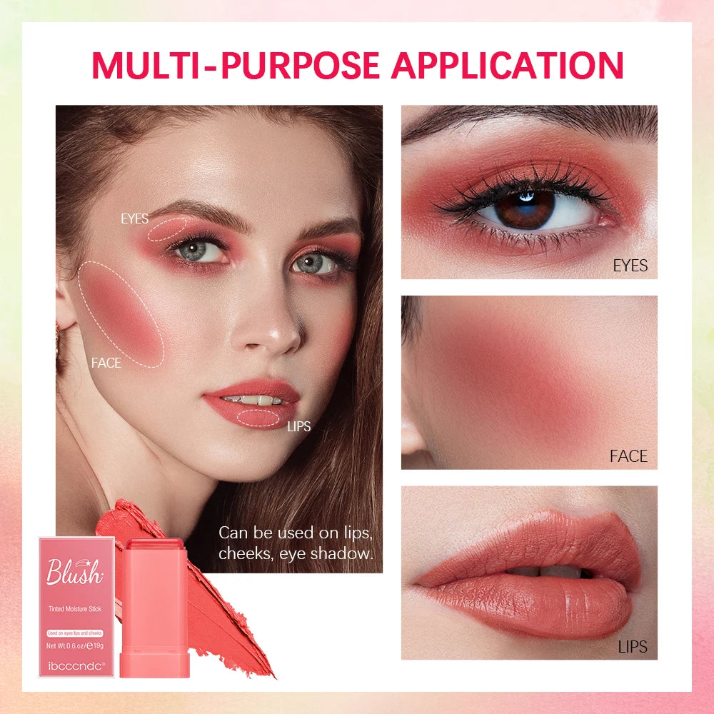 Blush Stick Long Lasting Blusher Cosmetics Pink Blush in Bar Korean Palette Smudge-Proof Multi-Use Blush Stick Cosmetics HIP