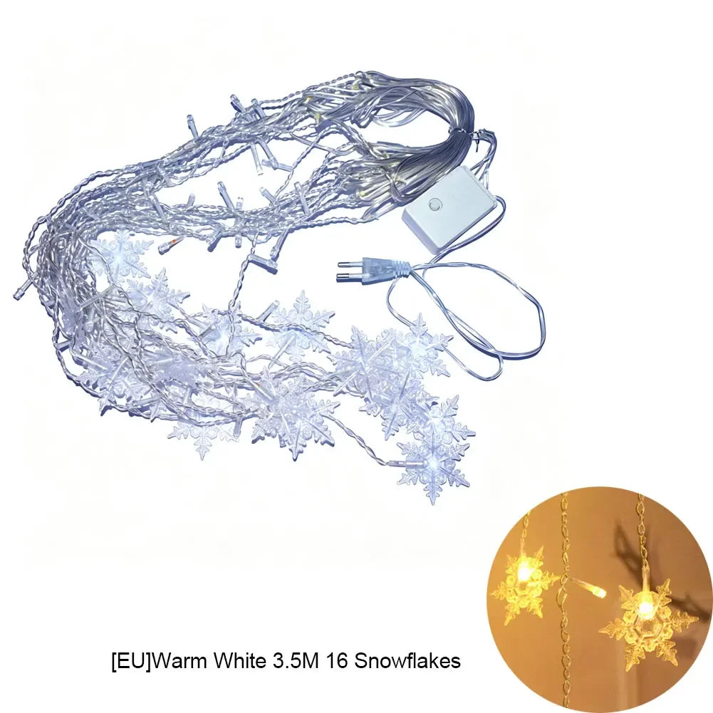 Snowflake/Butterfly Drops 3.5M/4M LED Icicle String Lights With EU/US Plug For Home Outdoor Party Christmas Decorations HIP A EU WarmWhite3.5 16