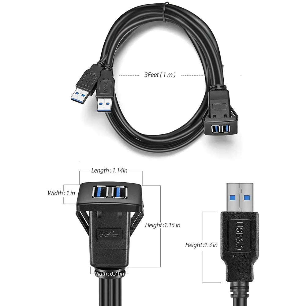 Flush Mount USB 3.0 Extension Cable – Car Truck Boat Panel USB Panel Mount Cable HIP