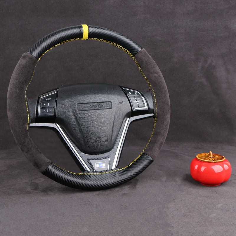 Carbon Fiber Suede DIY Stitch Steering Wheel Cover | Anti-Slip Steering Wheel Cover HIP