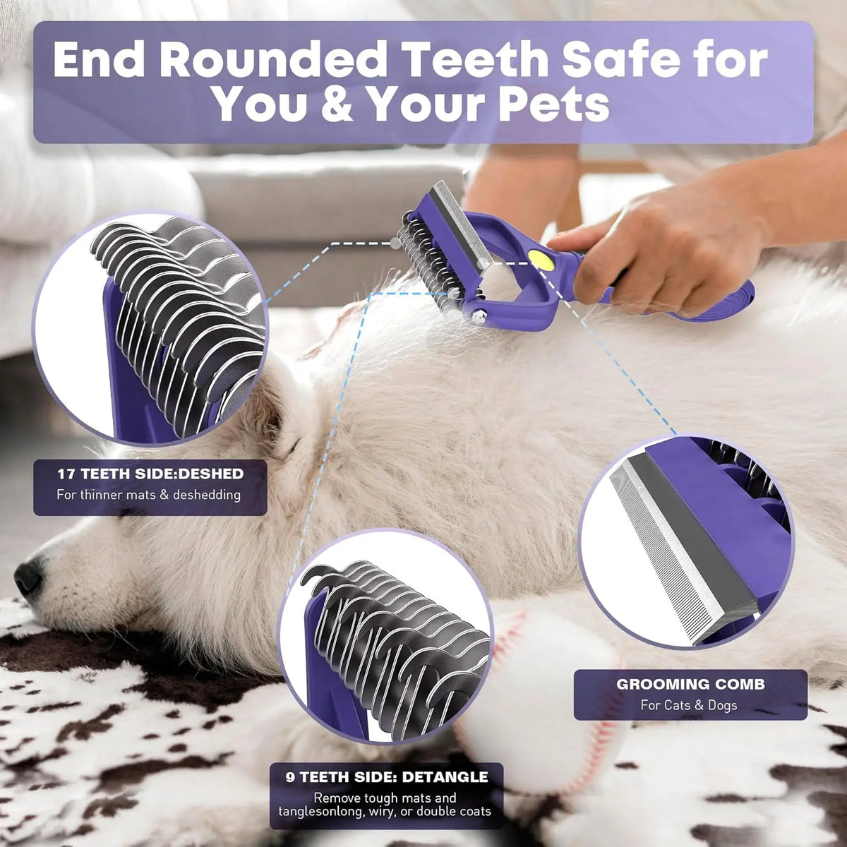 3-in-1 Deshedding Grooming Rake Brush for Dogs & Cats Pet Grooming Rake HIP