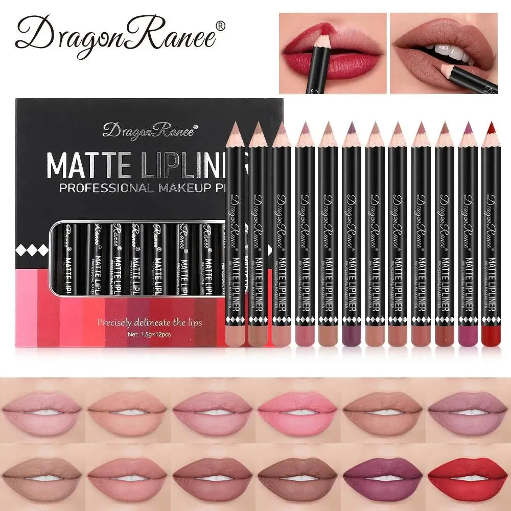 Dragon Ranee 12-Color Matte Lip Liner Set – Waterproof Pencils Lip Liner Set HIP