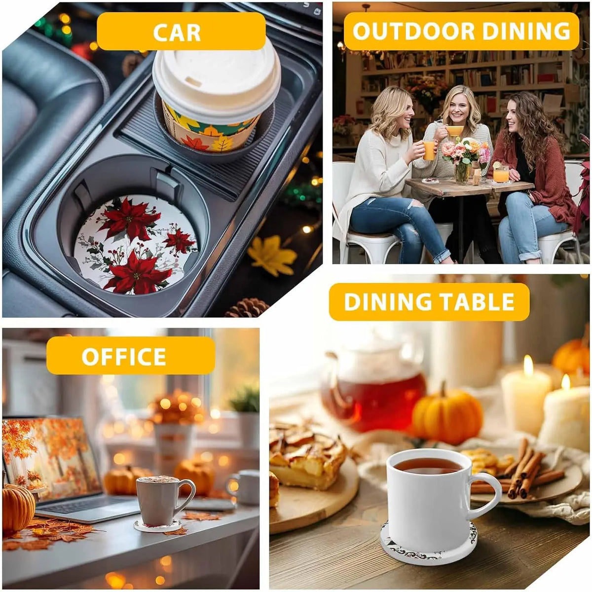 Christmas Poinsettia Ceramic Car Cup Coasters Set of 2 – 2.56" Car Cup Coasters HIP