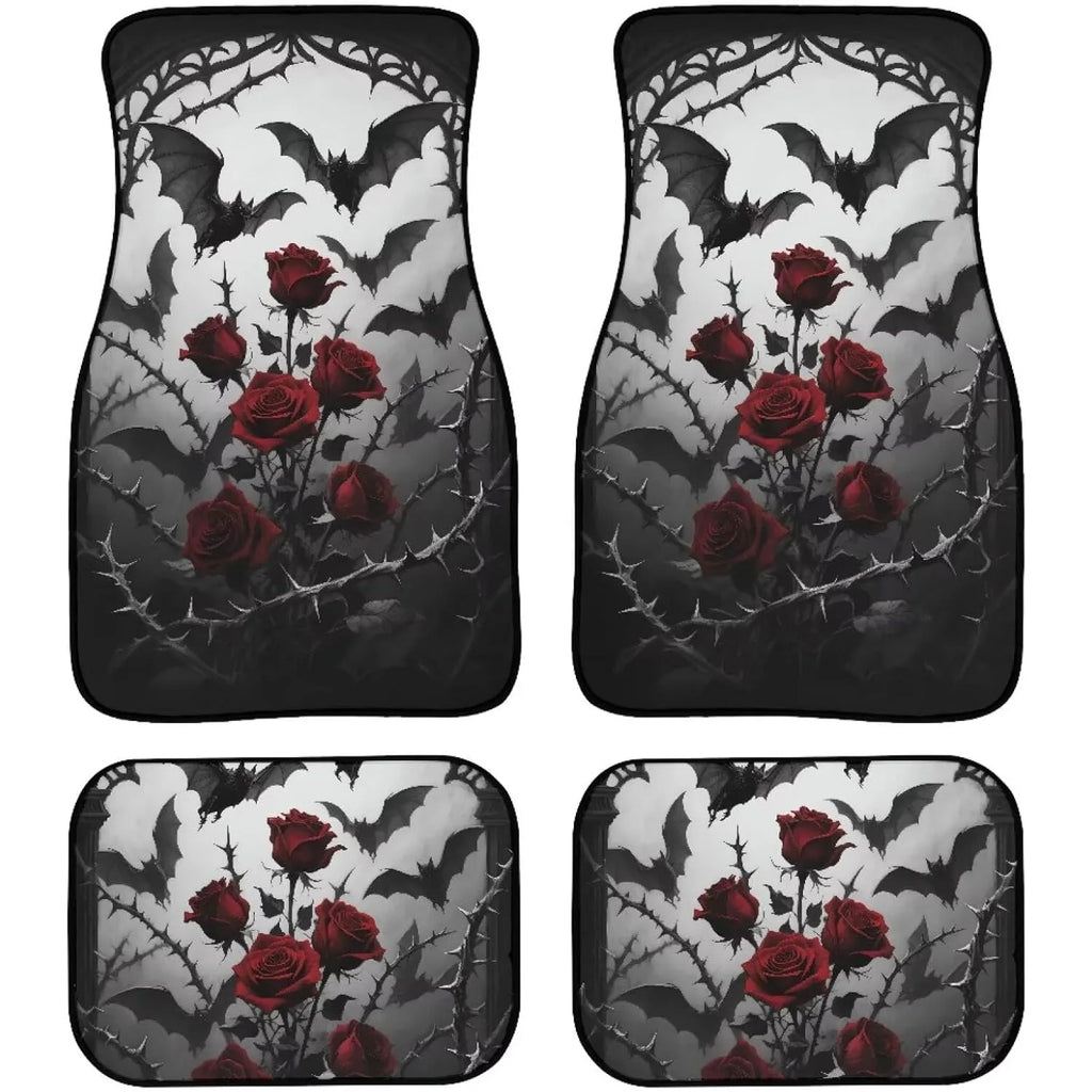 Gothic Rose Halloween Bat Car Floor Mats – All Weather Black Car Floor Mats HIP black one size