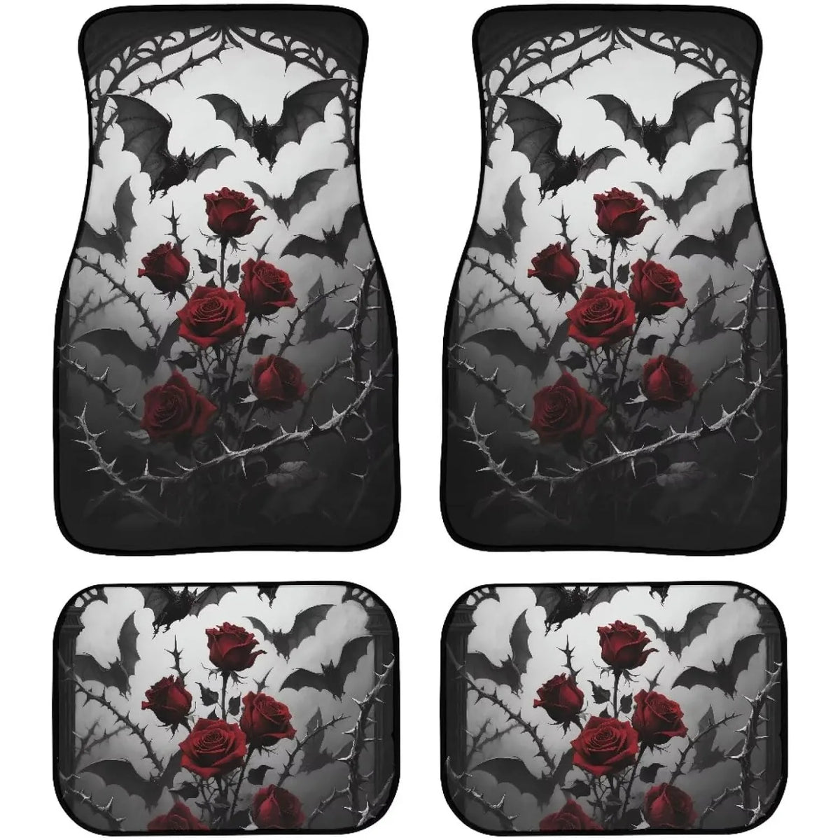 Gothic Rose Halloween Bat Car Floor Mats – All Weather Black Car Floor Mats HIP black one size