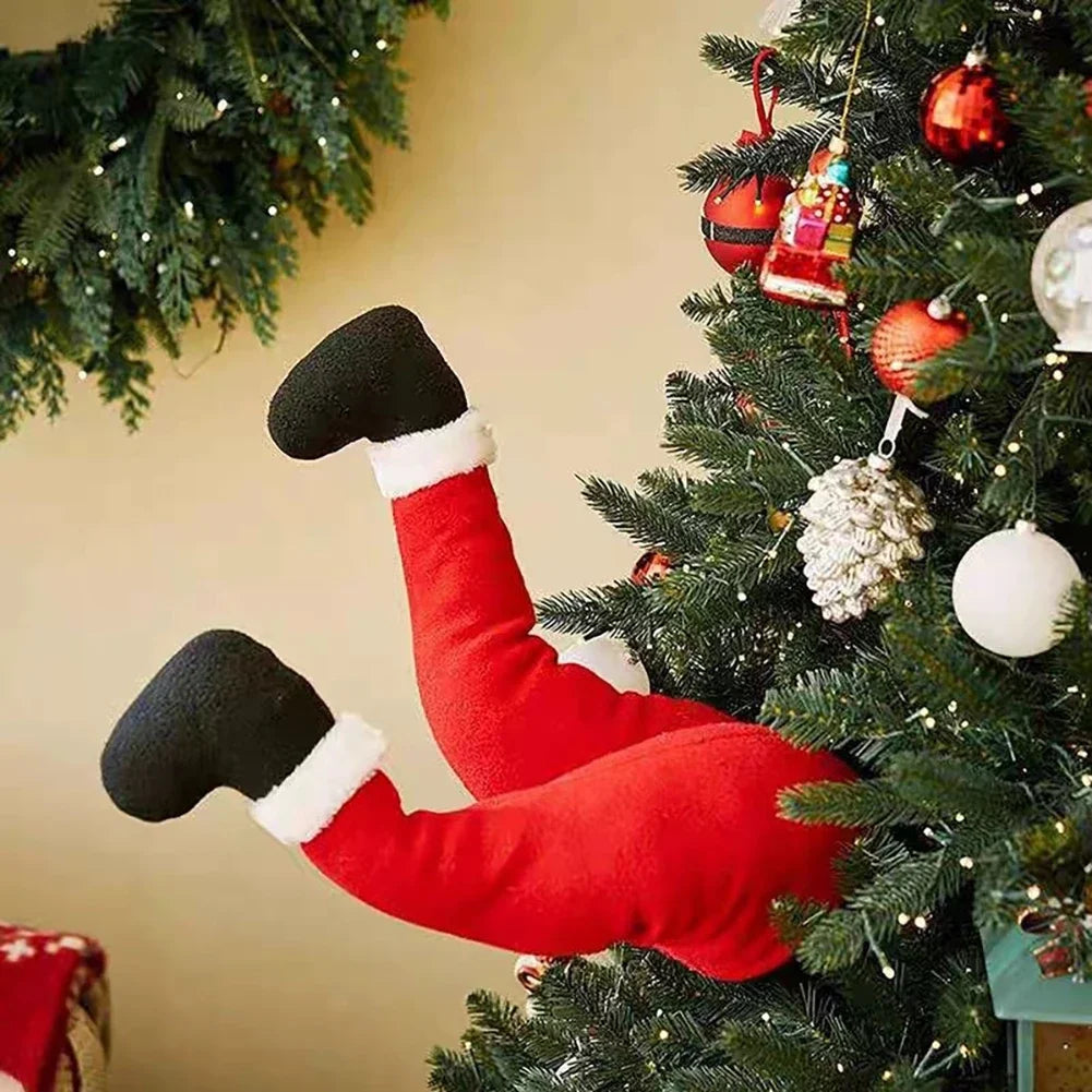 Creative Santa Legs Plush Christmas Tree Decoration Festive Character Topper Alternative Holiday Gift Pile Decor HIP