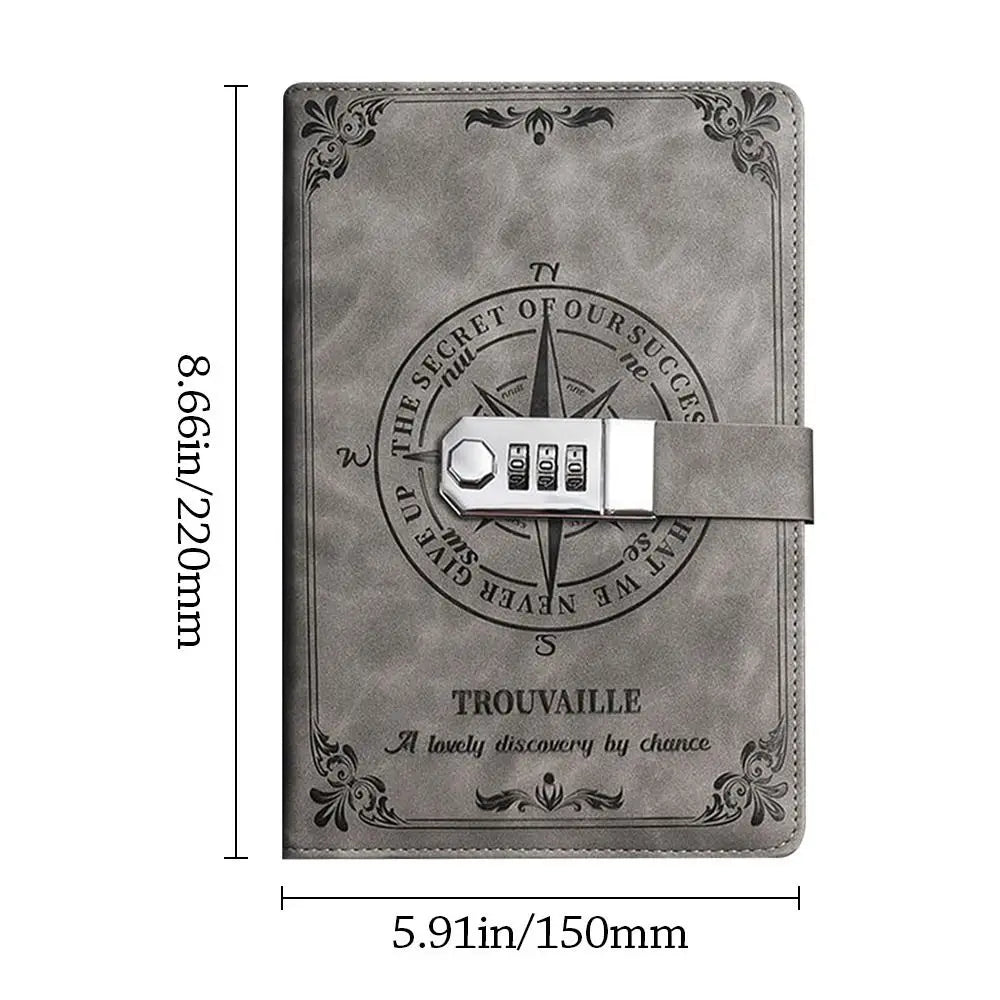 A5 Password Lock Notebook – 200-Page PU Leather Retro Diary Password Lock Notebook HIP