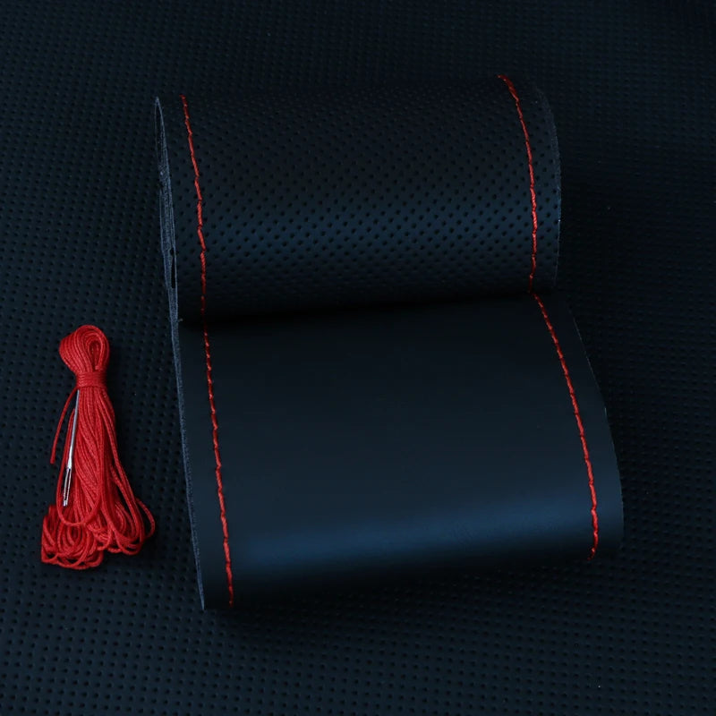 Nappa Leather Steering Wheel Cover – Universal 38cm DIY Steering Wheel Cover HIP Red thread