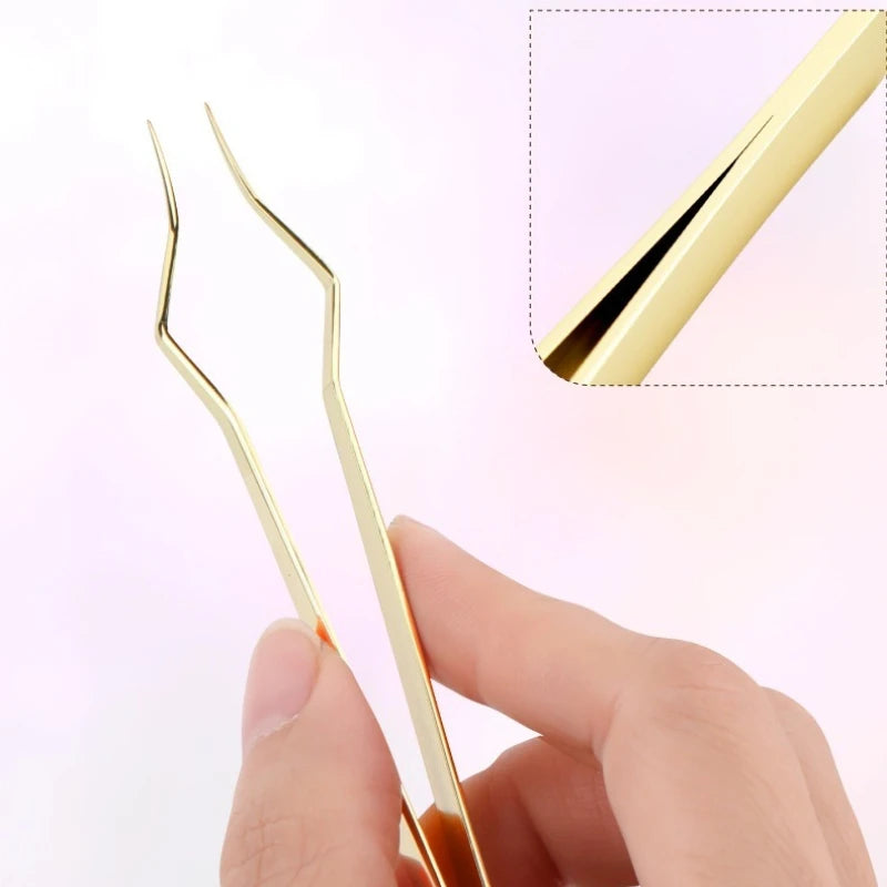 Square Curved Tip Tweezers Lash Extension Tweezers High Precision Silver Gold Stainless Steel Anti Slip Quick-Separator Tools HIP