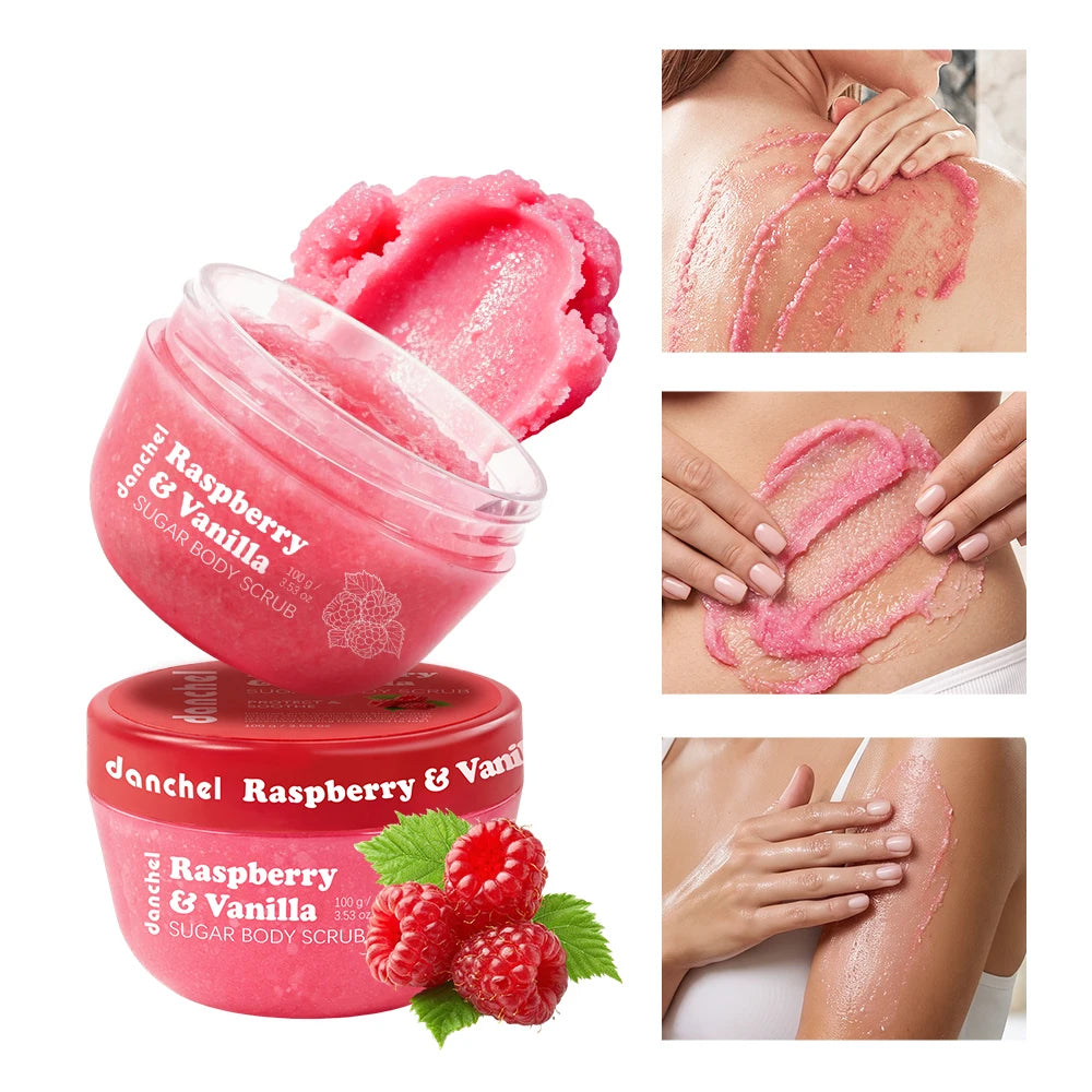 Raspberry Vanilla Sugar Glow Scrub Gentle Body Exfoliator Remove Dead Skin Cells Smooth Soft Fragrance Shower Care HIP