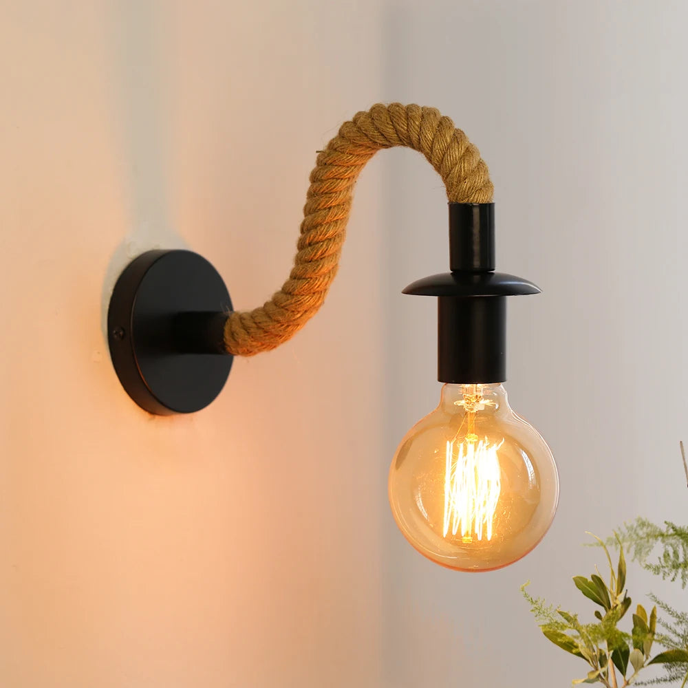 Vintage Hemp Rope Wall Sconce E27 – Industrial Retro Lamp Wall Sconce Light HIP