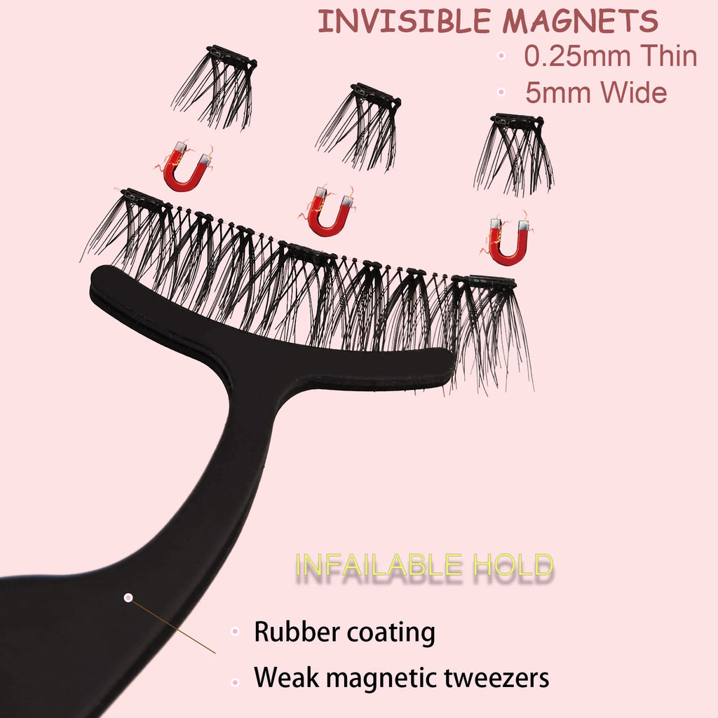Magnetic Eyelashes Natural Look (No Eyeliner Needed) 3 Magnets Magnets Clusters Double Strips Clip On Easy Reusable (Very Natura HIP