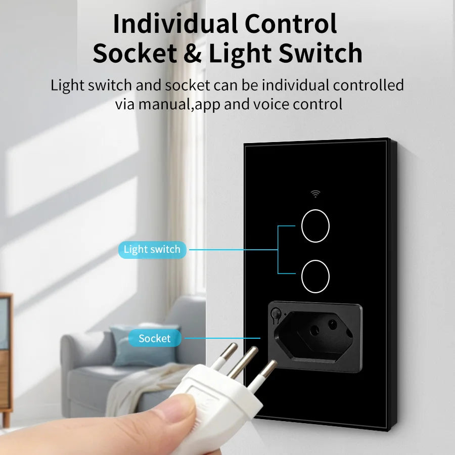 Tuya WiFi Smart Light Switch With Brazil Socket Touch Wall Switch Smart Life APP Remote Control Alexa Google Home 110V 220V HIP