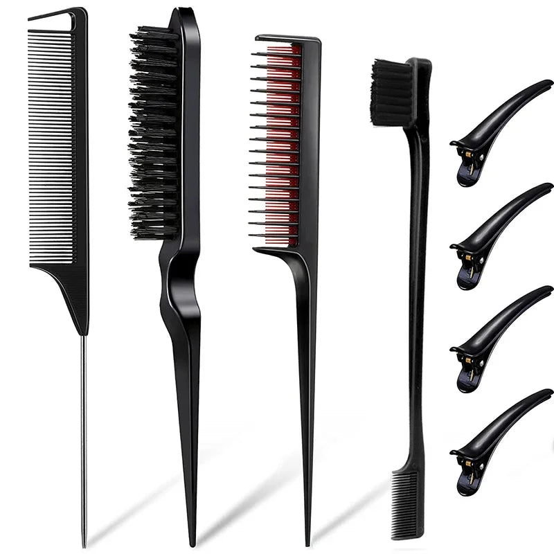 8pcs Hair Styling Comb Set Teasing Hair Brush Triple Teasing Comb Rat Tail Combs Edge Brush Hair Tail Tools Braid Tool Loop HIP