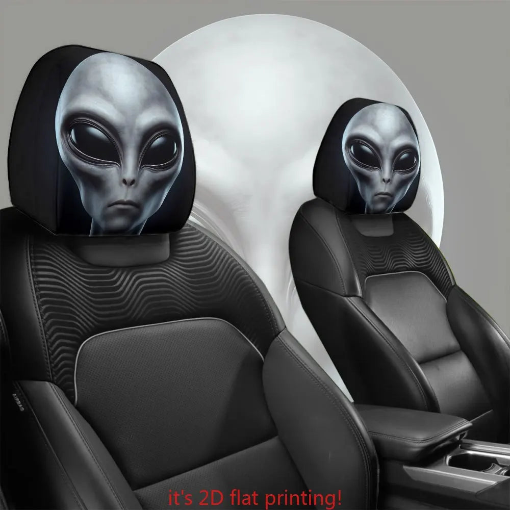 Gray Alien Car Headrest Covers Set of 2 | All-Weather Polyester Car Headrest Covers HIP