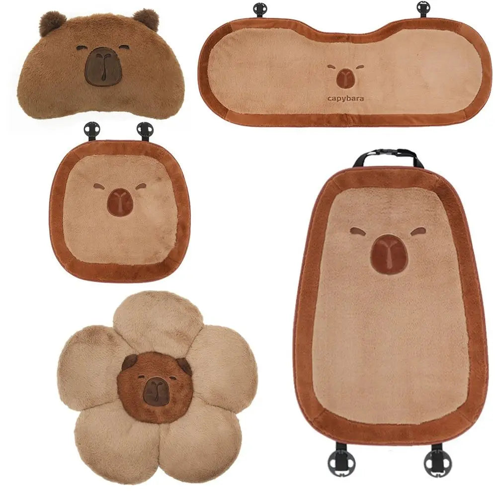 Plush Capybara Car Cushion – Headrest & Lumbar Pillow Plush Car Cushion HIP