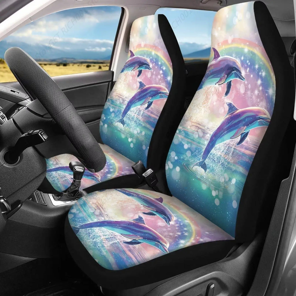 Dolphin Rainbow Sea Print Car Seat Covers – Set of 2 Front Car Seat Covers HIP