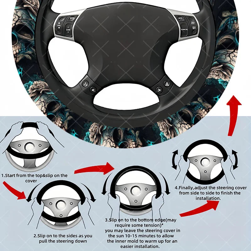 Skull & Flower Steering Wheel Cover – Cars, SUVs & Trucks Steering Wheel Cover HIP