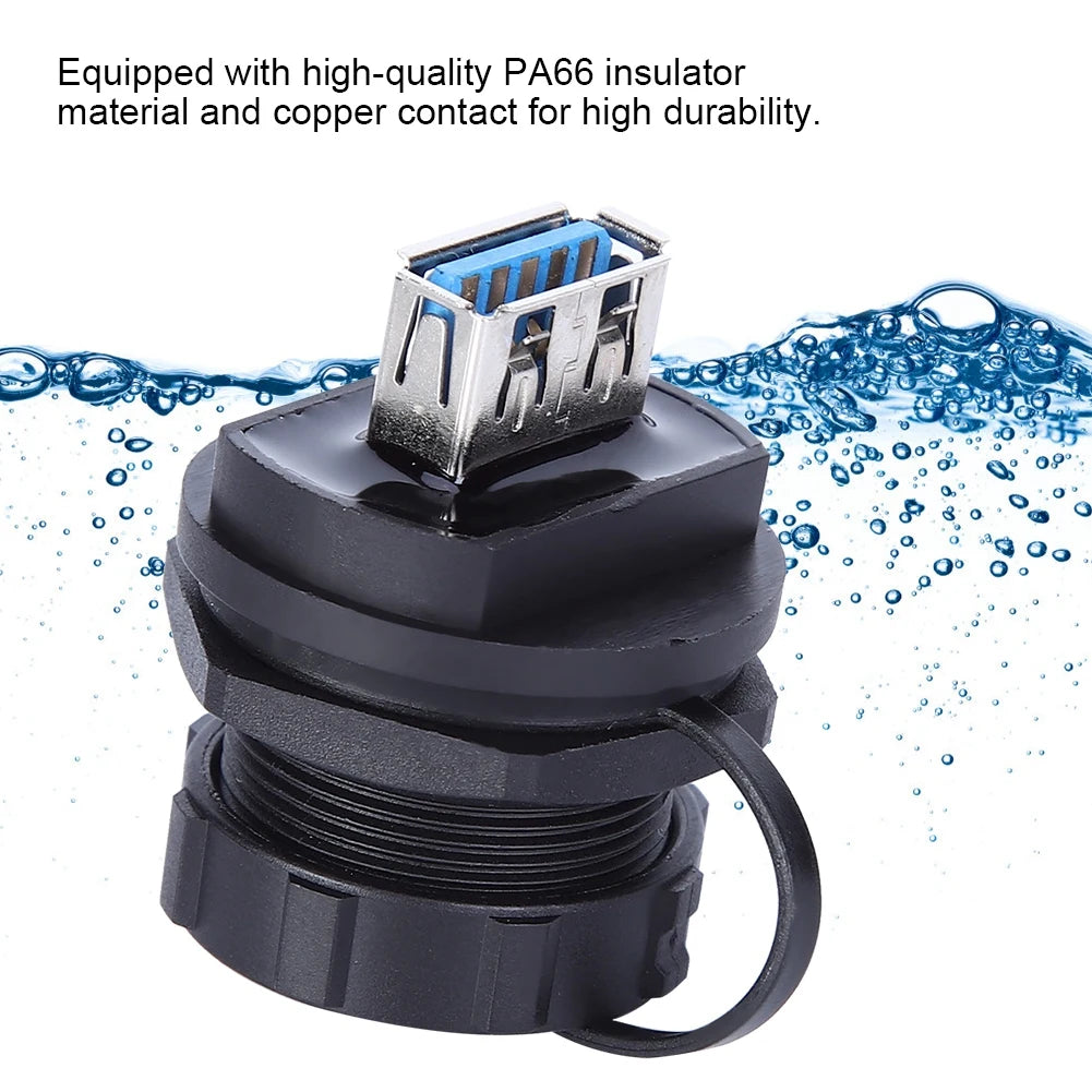 Waterproof USB Connector Copper Contact PA66 Insulator USB3.0 Double Female Dustproof Cover HIP