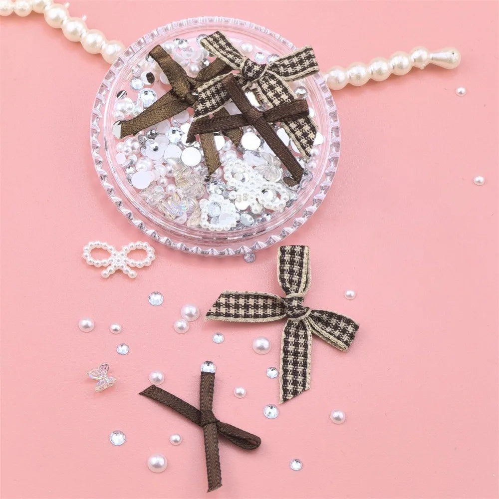 1 Box Sweet Face Jewelry Decoration Rhinestone 3D Bow Love Crystal Diamond Pearl Safe Nail Hair Accessories Festival Face Makeup HIP 168