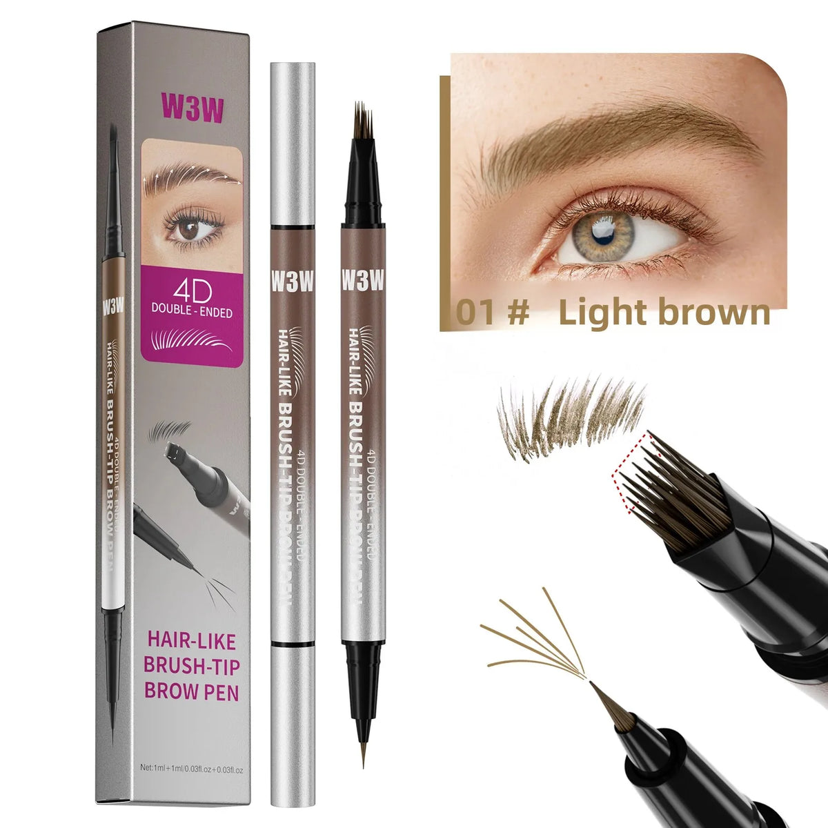 Dual-Ended Waterproof Eyebrow Pencil – 4D Microblading Liquid Pen Eyebrow Pencil HIP