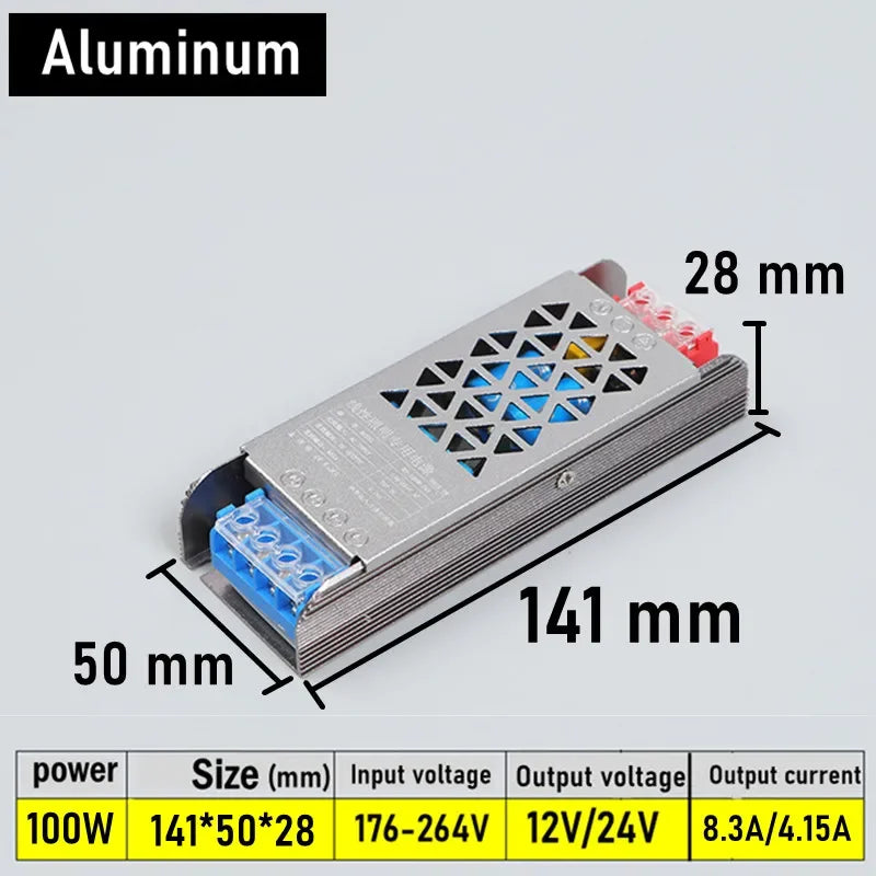 Ultra-Thin 12V 24V Switching Power Supply 60W–400W AC to DC Switching Power Supply HIP 100W DC 12V