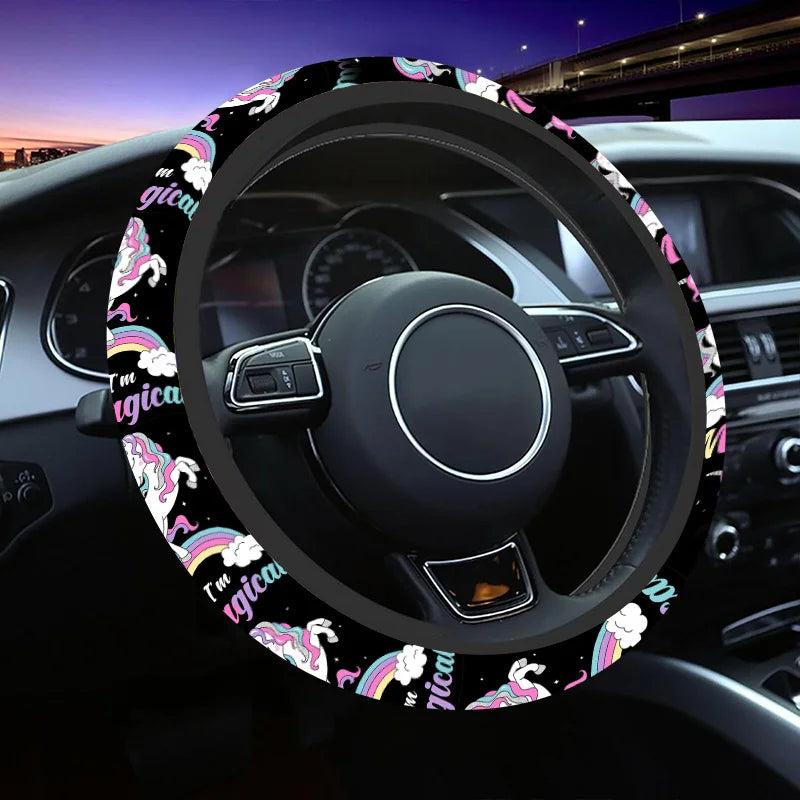 Unicorn Rainbow Steering Wheel Cover – Anti-Slip & Easy Fit Steering Wheel Cover HIP