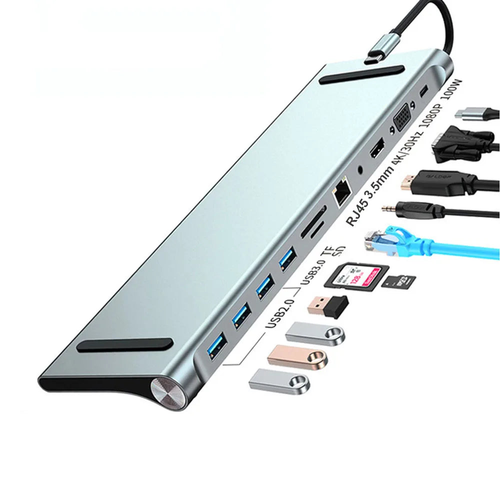 11-Port USB-C Hub Laptop Stand | 100W PD, 4K HDMI, RJ45 USB-C Docking Hub HIP Default Title