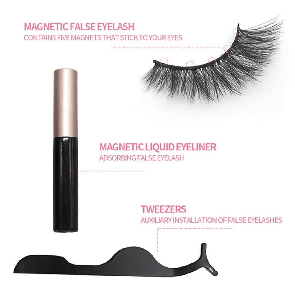 Magnetic Eyelashes 3D Mink Eyelashes Makeup Magnetic Lashes Eyeliner Tweezers Set Natural False Lashes Short Faux Cils HIP