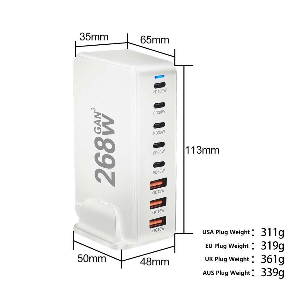 268W 8-Port USB-C PD & QC Fast Charging Dock | Multi-Device Multi-Port Charging Dock HIP